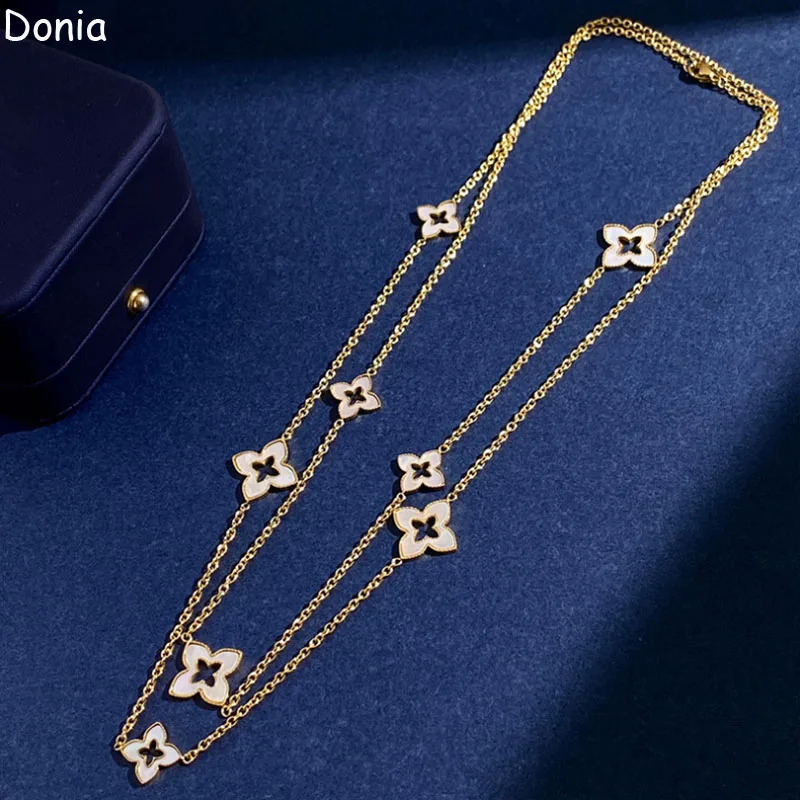 Donia Jewelry Fashion White Shell Flower Titanium Long Necklace Bracelet Earrings Personalized Luxury Gift.