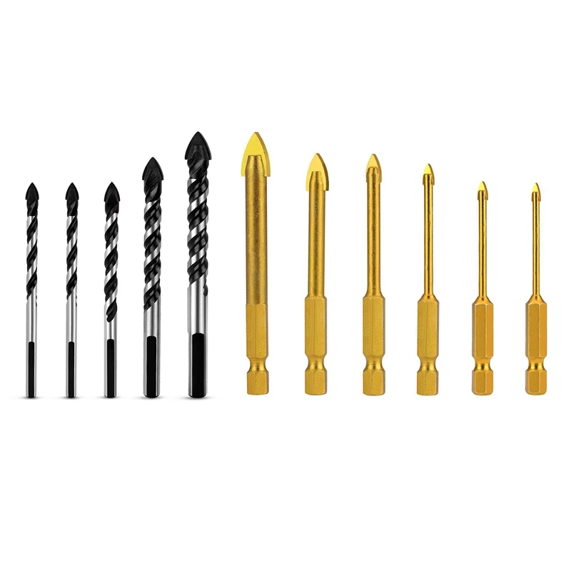 

6 Pcs Glass Drill Bits Set Tile Ceramic Drilling Set 3/4/5/6/8/10Mm For Porcelain Marble Mirror & 5 Pcs Multi-Material Drill Bit