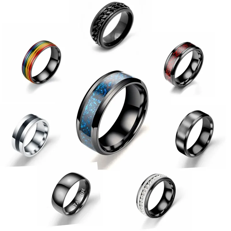 

European and American Fashionable Titanium Steel Ring Stainless Steel Ring Male Minority High-quality Jewelry Colorful Jewelry