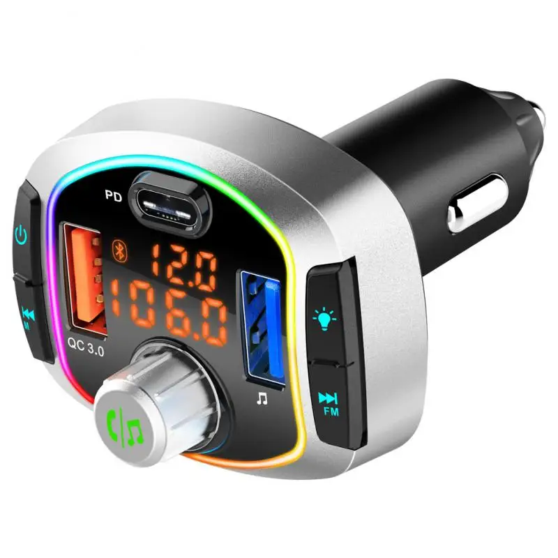 

Universal Car Mp3 Player Bc63 Bluetooth Colorful Atmosphere Light Fm Transmitter Car Charger Car Accessories Cigarette Lighter