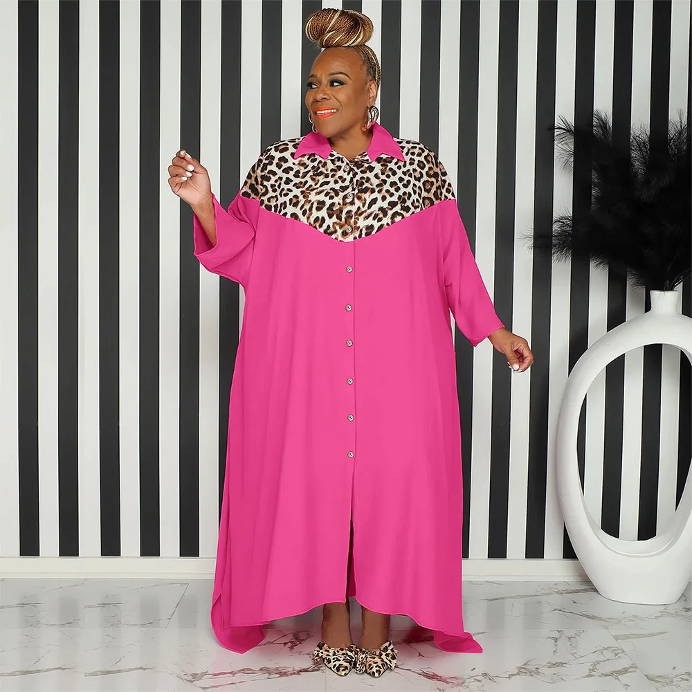 Plus Size Leopard Loose Dress Women Patchwork Pretty Club Cloth Lady Casual Luxury Robe 2023 Summer Trendy Evening New In Dress
