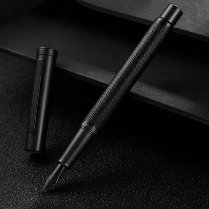 Hongdian Black Forest Metal Fountain Pen Titanium Black EF/F/Bent Nib Ink Pen Beautiful Tree Texture for Business Office Writing