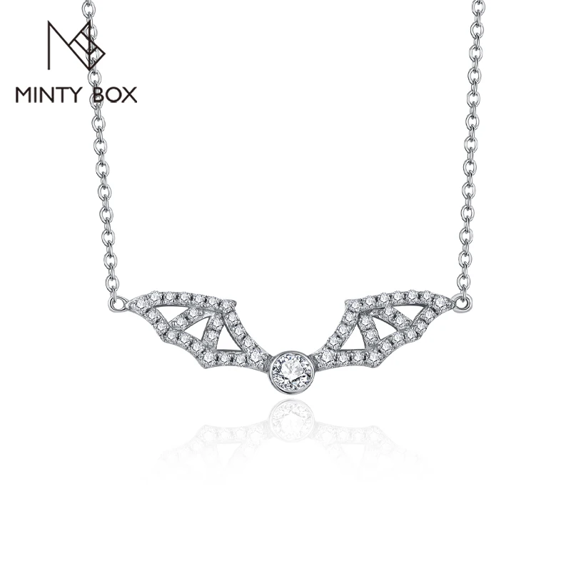 

MINTYBOX 925 Sterling Silver Round Cut 3.0mm Moissanite Necklace for Woem Bat Wings Pendant Personalized Jewelry Halloween Gift