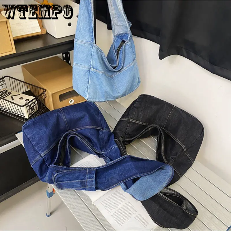 Denim Women's Bag New Eco Reusable Ladies Handbags Canvas Shopping Travel Shoulder Bags Unisex Jeans Crossbody Bag Shoppers