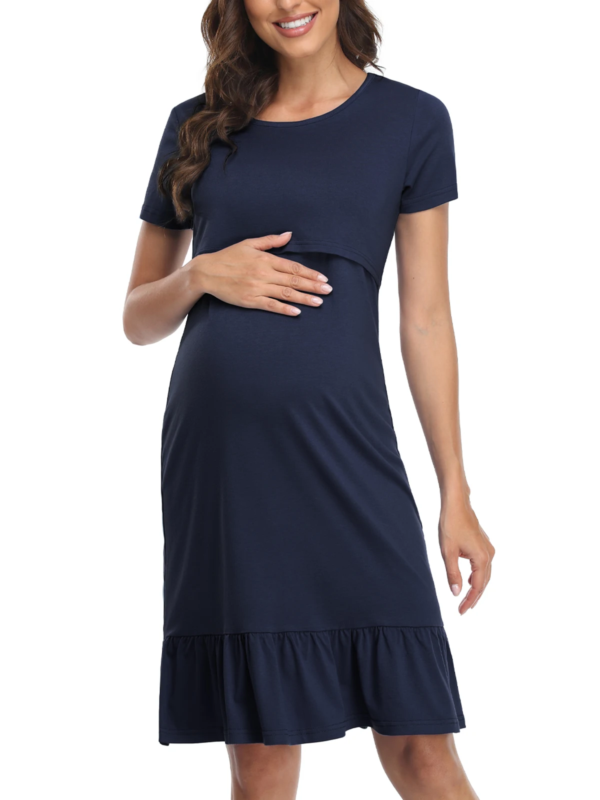 Женское свободное платье для отдыха с коротким рукавом и оборками |