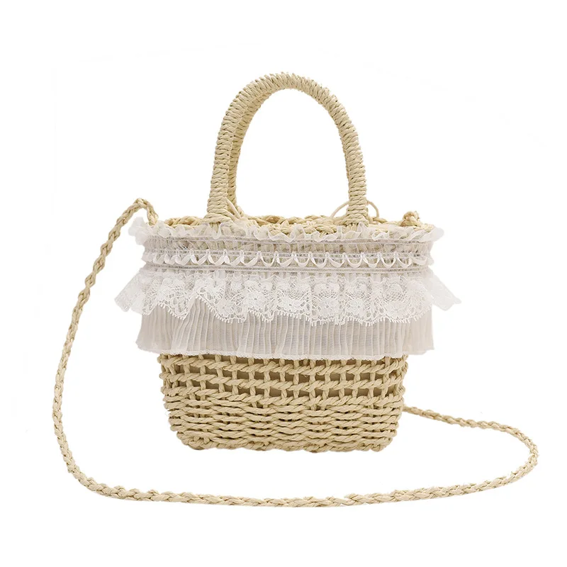 Handmade Vine Woven Little Girl 3 New Fashion Woven Portable Outdoor Picnic Vacation Beach Camera Bag
