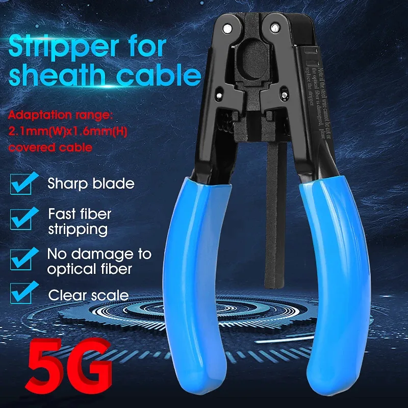 

Free shipping 5G Cable Wire Stripper Pliers FTTH Optical Fiber Stripping Tool 2.1*1.6mm Photoelectric Composite Stripper
