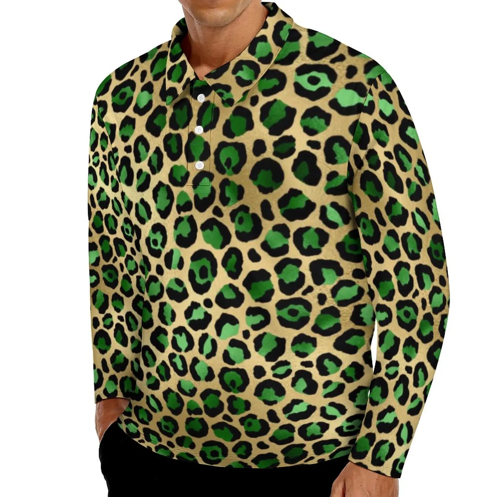 

Мужская Повседневная футболка-поло с леопардовым принтом, с длинным рукавом
