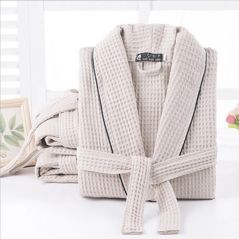 

Women 100% Cotton Summer Long Solid Bride Robe Full Sleeve Waffle Sleep Lounge Robes Kimono Bath Robe Women Night Wear Sleepwear