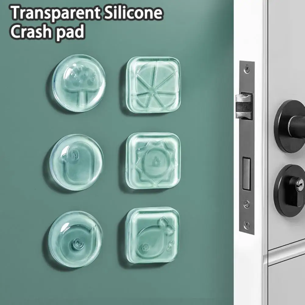 

2Pcs Silicone Door Stoppers Transparent Punch-free Non-slip Round/Square Cartoon Doorknob Bumpers Furniture Protective Plugs