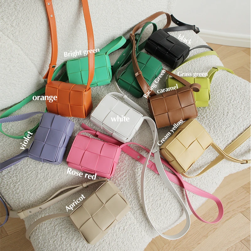 

2022 Women's Leather Large Plaid Small Square Bag Luxury Brand Design Hand-Woven Shoulder Crossbody Mini Pillow Bag All-Match