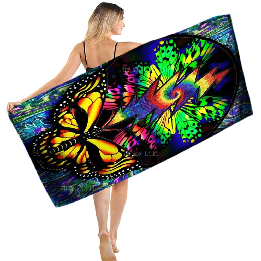

Psychedelic Butterflies With Skull Grateful Dead Dancing Bears Rose Eyes Hippie Colorful Stylish Quick Drying Towel