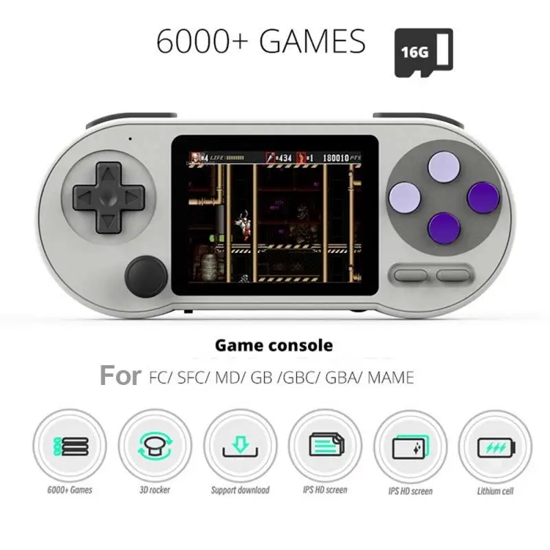 

3 Inch Handheld Game SF2000 Console Mini Retro Games Console Portable Built-in 6000 Games Classic Support Saving Game Progress