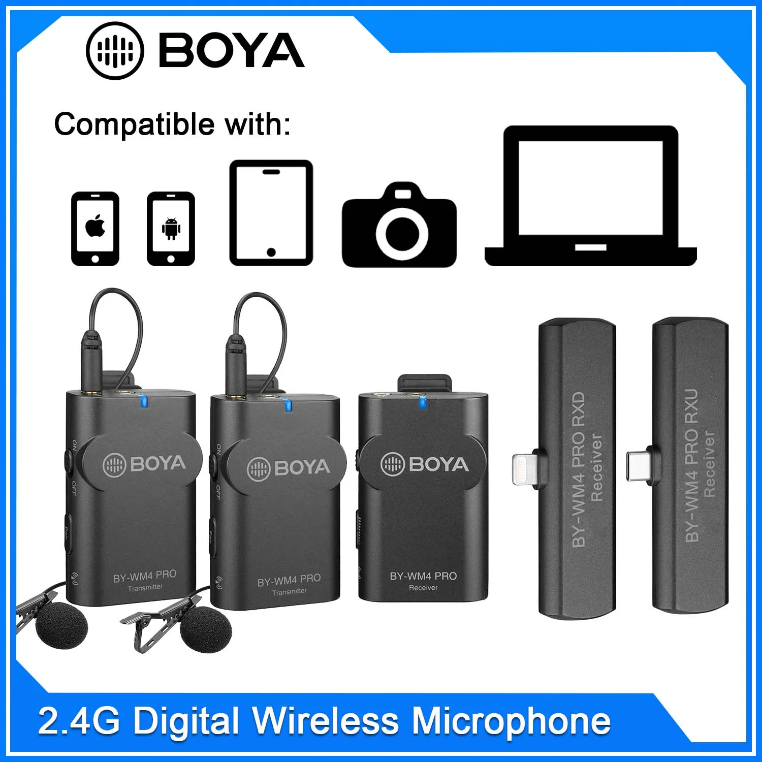 

BOYA BY-WM4 Pro 2.4G Digital Wireless Microphone for Smartphone DSLR Camera Camcorder PC Tiktok Youtube Vlog Recording Mic