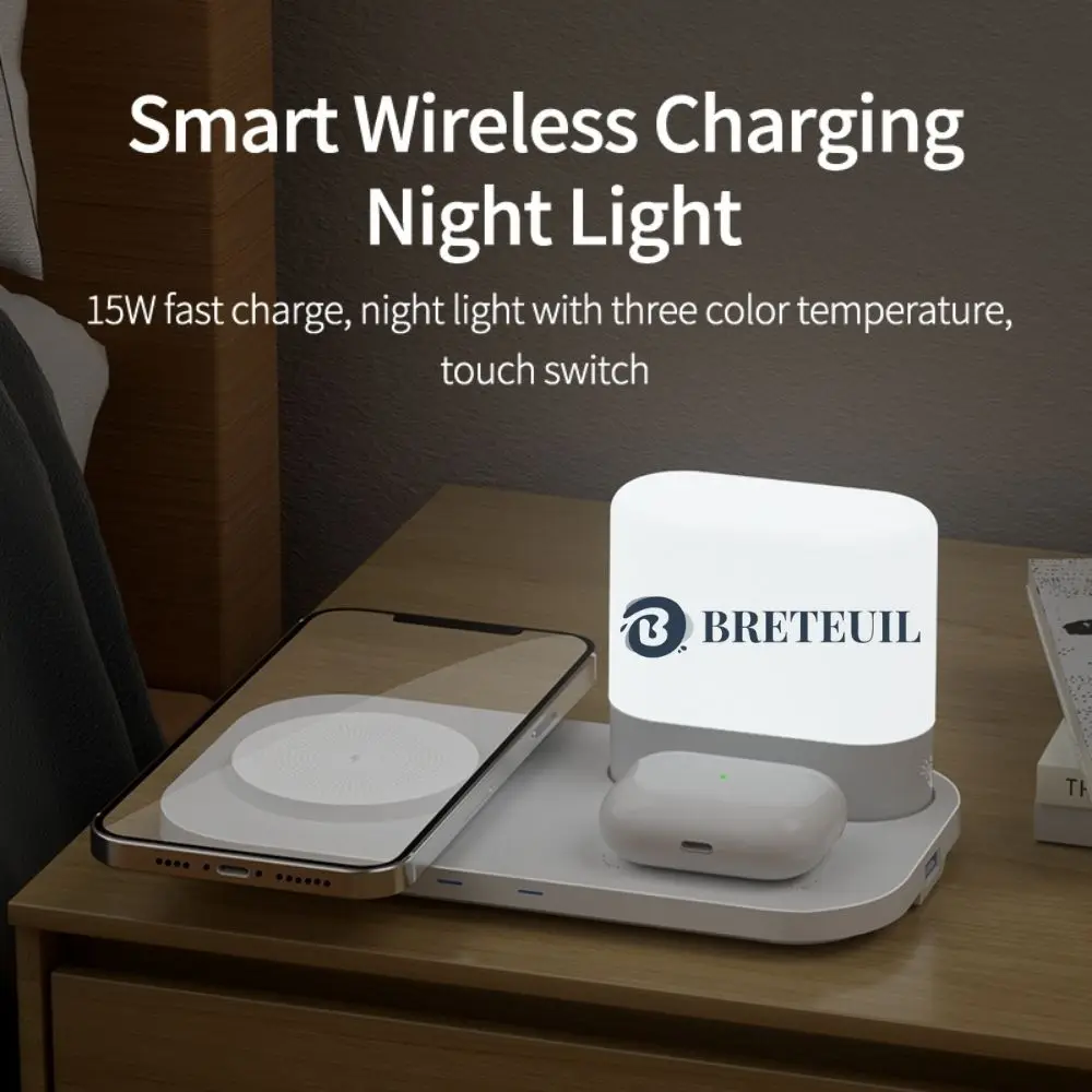 

3 in 1 15W Fast Wireless Charger Desk Lamp For Iphone 13 12 11 Wireless Charger With LED Lamp Bedside Airpods Pro Charging Base