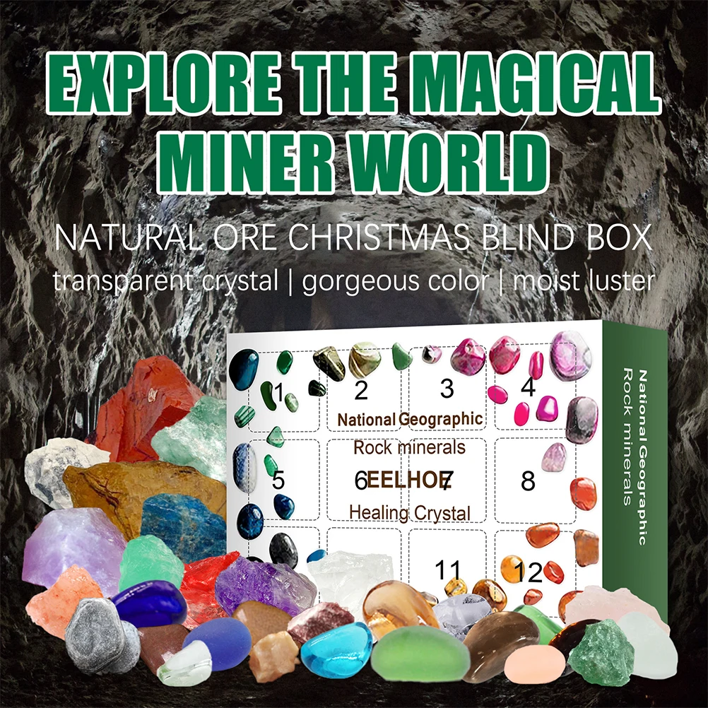 

12/24 Days Ore Collection Gift Box Christmas Countdown Blind Box Advent Calendar Mineral Stone Kids Mysterious Box Gift