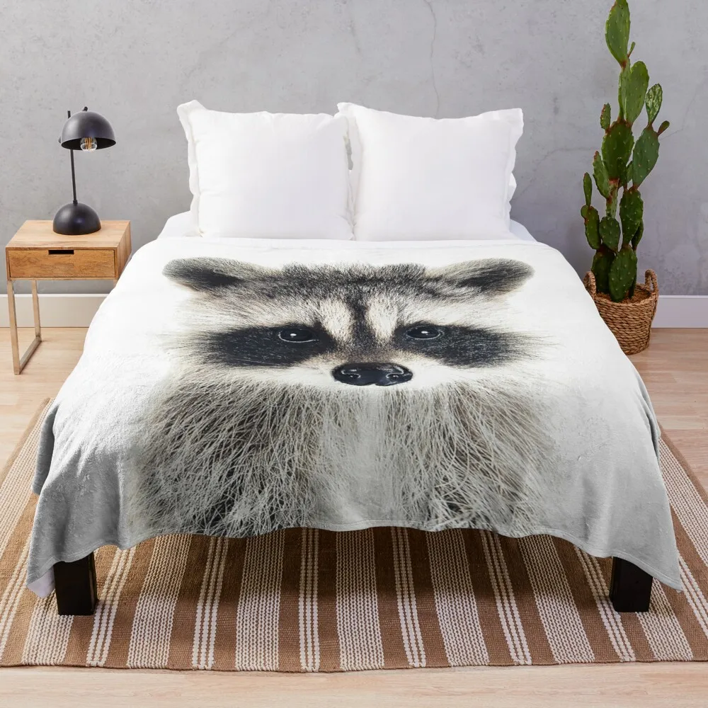 

Baby Raccoon Portrait Throw Blanket hairy blankets soft soft blanket fluffy shaggy warm bed fashionable hairy