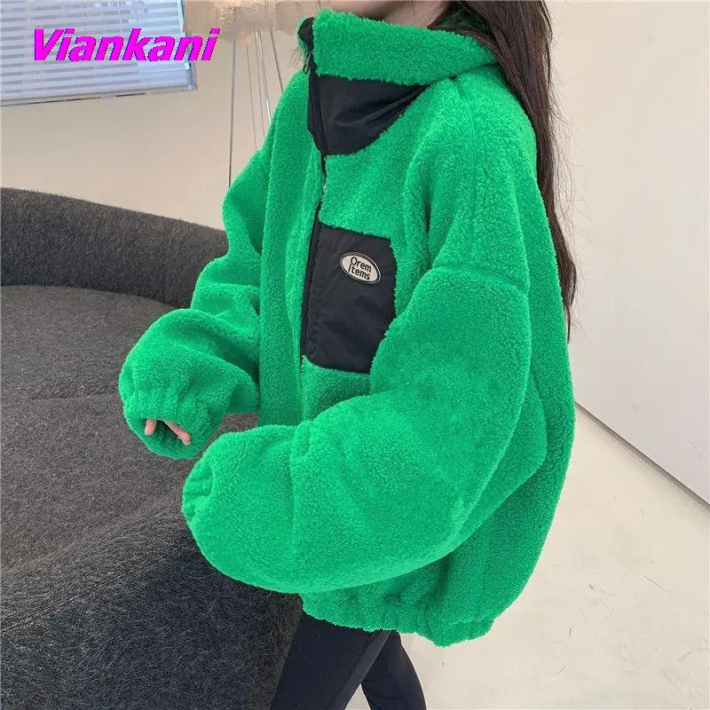 Coat Women's 2022 Autumn New Loose All-match Imitation Lamb Wool Cardigan Women Korean Stand-up Collar Zipper Jackets Top trendy