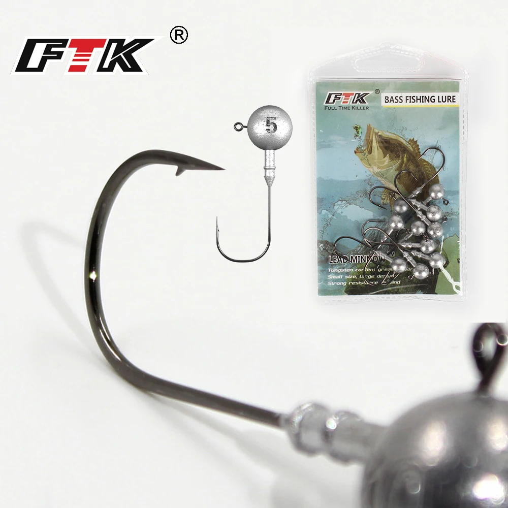 

FTK 10Pcs/1pack High Carbon Steel Jig Head Bass Fishing Lure 2g/3g/5g/7g/10g Fishing Equipment Sharp Jig For Carp Fishing Lure