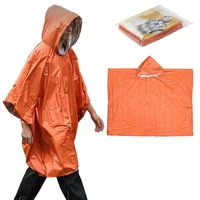 1pc portable emergency raincoat orange reflective windproof rain poncho multifunctional outdoor cycling rainwear survival tools