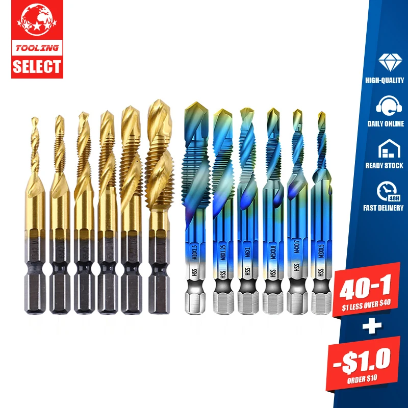 6pcs Multi Functional Integrated Composite Tap Tapping And Chamfering For Screw Machine HSS 4341 Material M3-M10