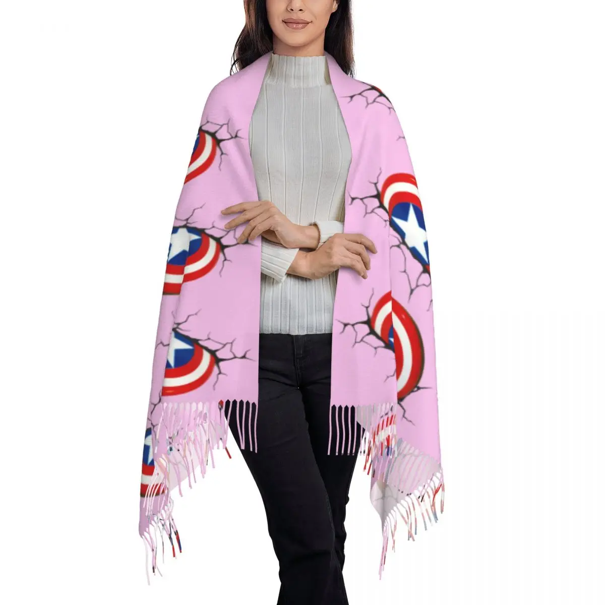 Женские большие шарфы с щитом Капитана Америки на заказ женские зимние толстые