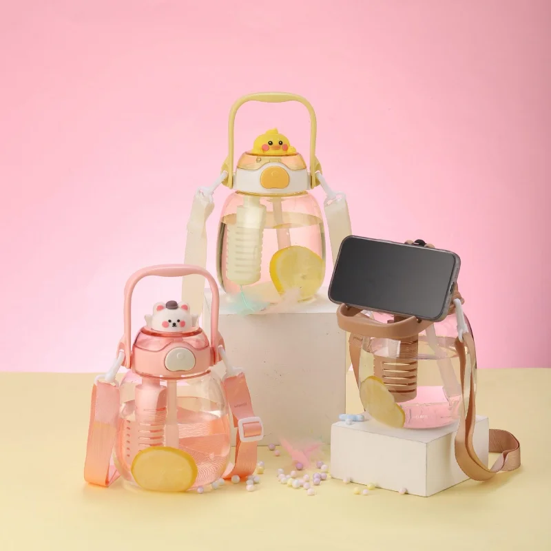 

New Student Big Belly Drinking Cup Ins Style Good-looking Cute Children Plastic Cup with Straw Outdoor Large Capacity Kettle