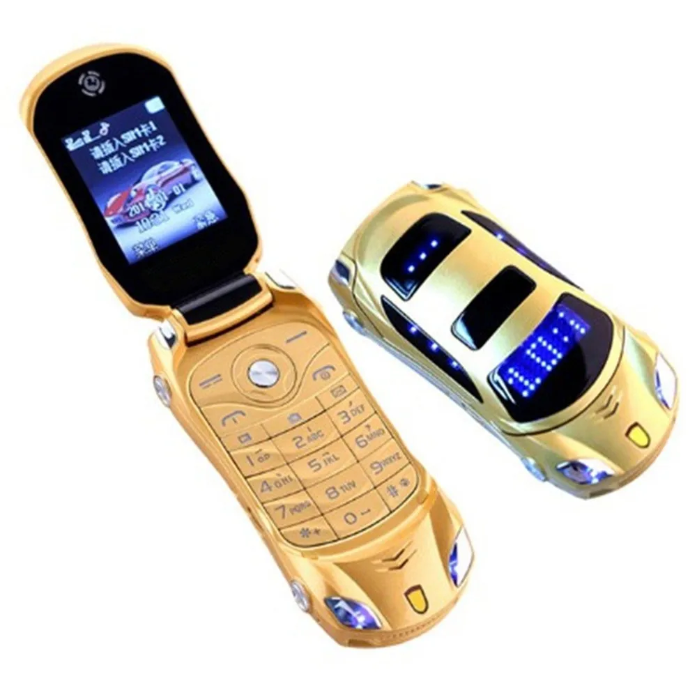 Flip Mobile Phone 2G GSM Dual Sim Mini Sport Car Model Cell With Camera Flashlight Telephone MP3 Bluetooth Call Dialer Headset