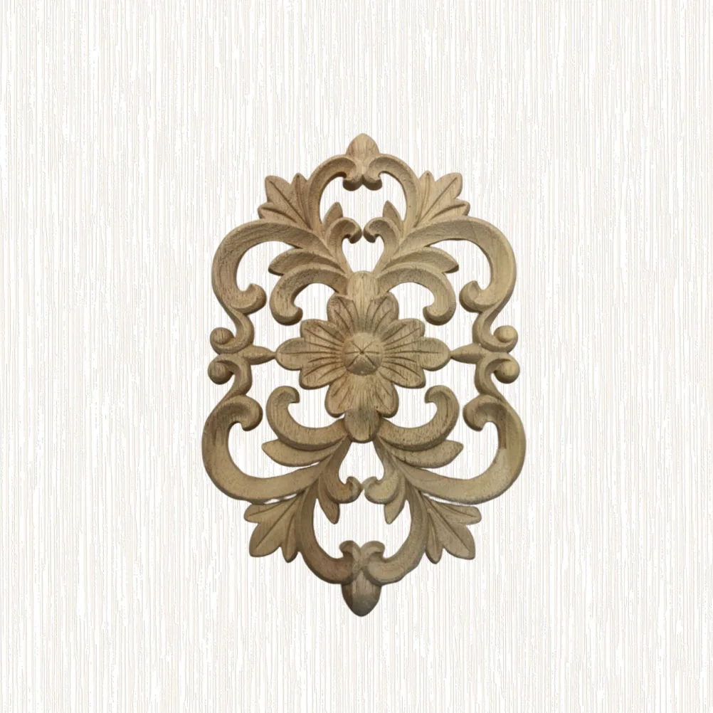 

Wood Appliques Decals Stickers Wooden Door Decorative Onlaysfurniture Unpainted Carvings Flower Decal