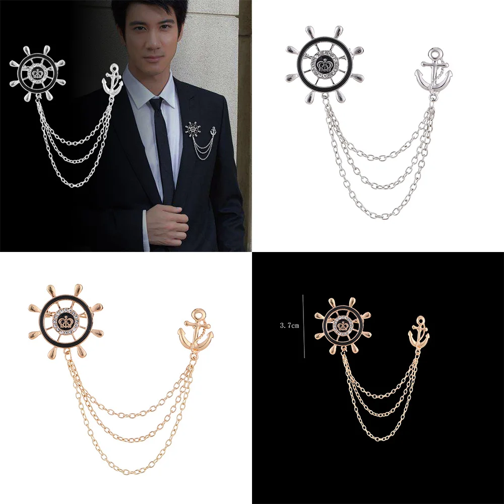 Корейский Британский Стиль Корона птица брошь крест костюм кисточка цепь лацкан