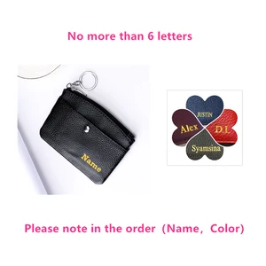 Free Customized Name Genuine Leather Solid Candy Color Key Wallet Popular Small Coin PursePackage Zipper Pocket Bag