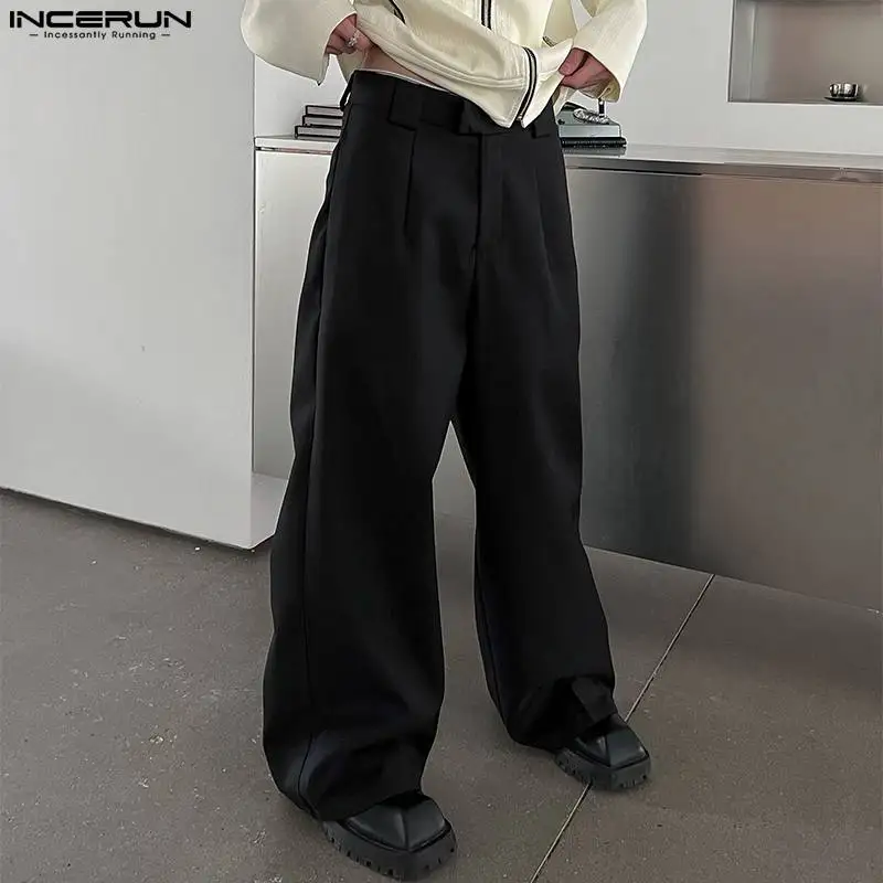 

INCERUN 2023 Korean Style Mens Trousers Solid Color Loose Silhouetted Fitting Pantalons Fashionable Casual Male Long Pants S-5XL
