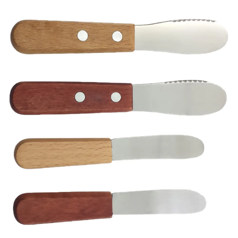 

4 Pcs Squegee Canape Utensils Wooden Handle Scraper Stainless Steel Flatware Jam Spreader Spatula Butter Messer