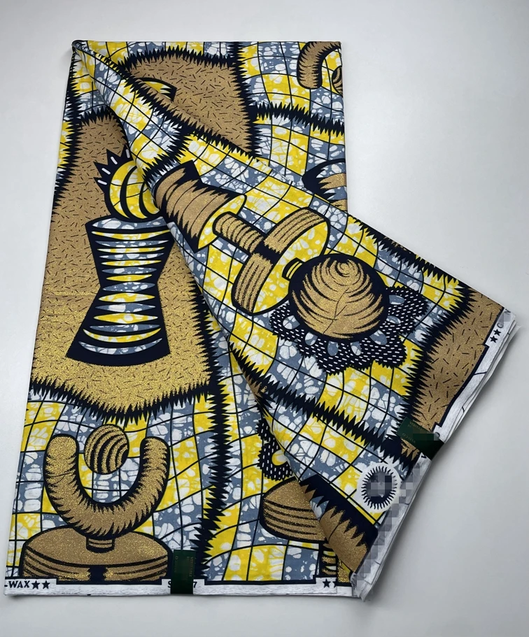 

High Quality African Glam Glitter Grand Wax Soft Ankara Golden Wax Fabrics Nigerian 100% Cotton Wrapper Printed Material 6Yards