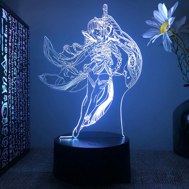

Genshin Impact Yae Miko Hu Tao Scaramouche Kazuha Tighnari , фигурка игры, 3d Светодиодная лампа для спальни, акриловые ночные светильники, подарок