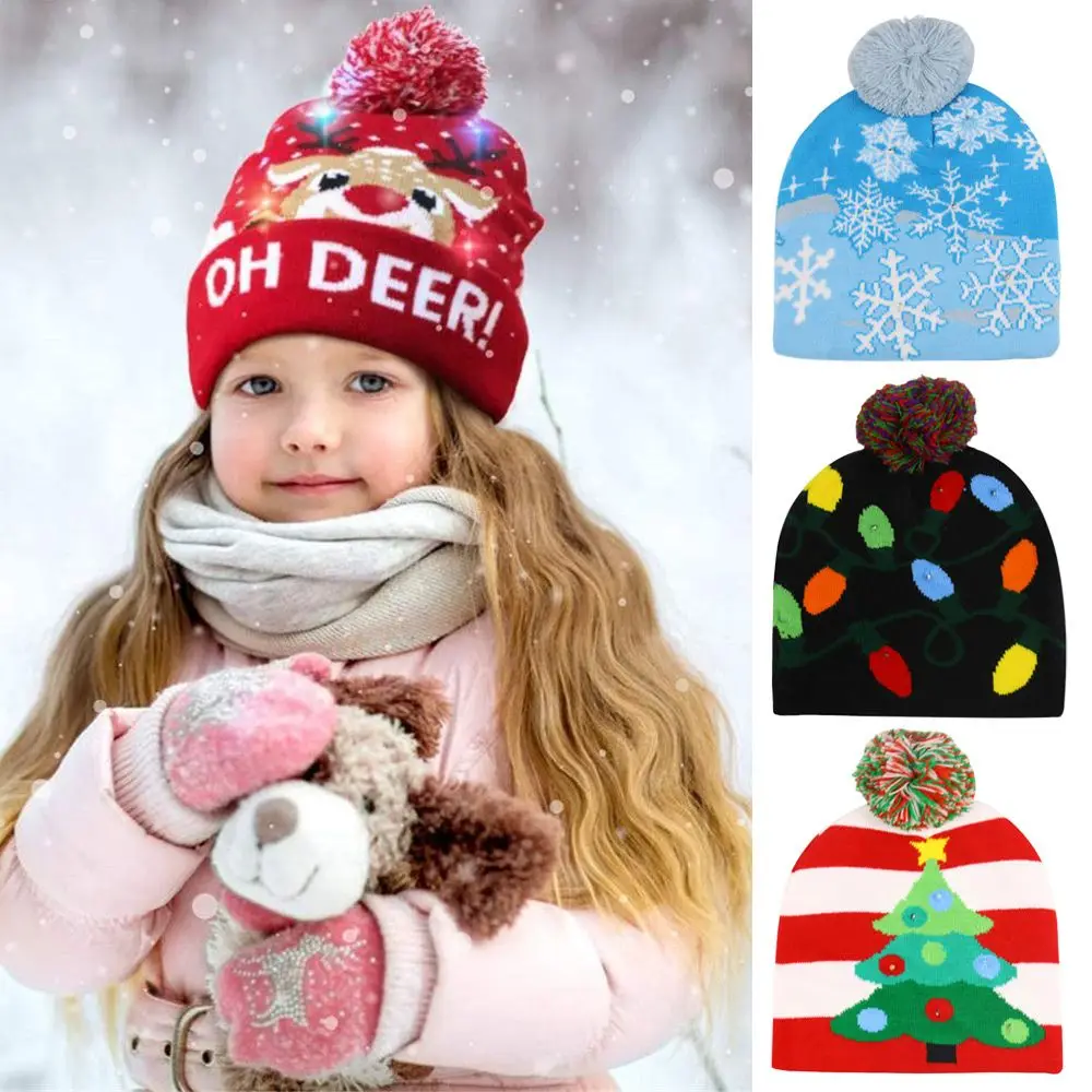 

Christmas Gift Cartoon Snowman Knitted Cap Christmas Hat LED Hat Sweater Beanie