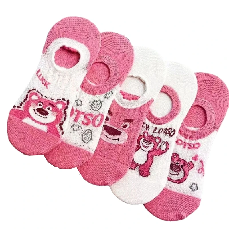 

5Pairs Strawberry Bear Network Red Popular Socks Children's Invisible Socks Silicone Non slip and Cute Trendy Boat Socks