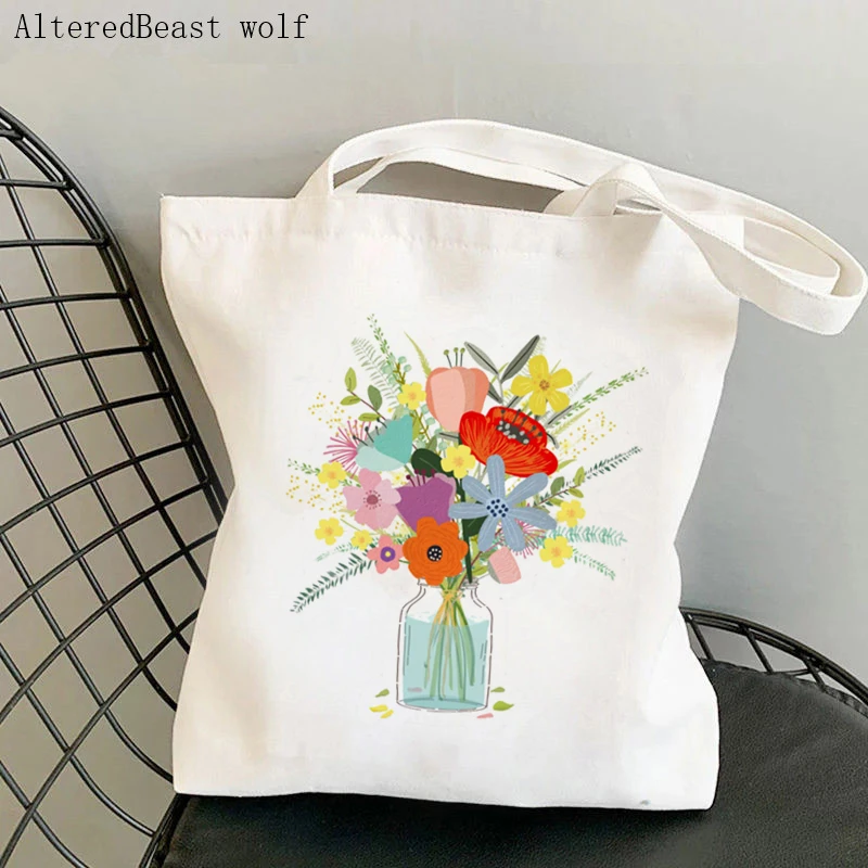 

Women Shopper bag Bringing Summer Wildflowers Bag Harajuku Shopping Canvas Shopper Bag girl handbag Tote Shoulder Lady Bag