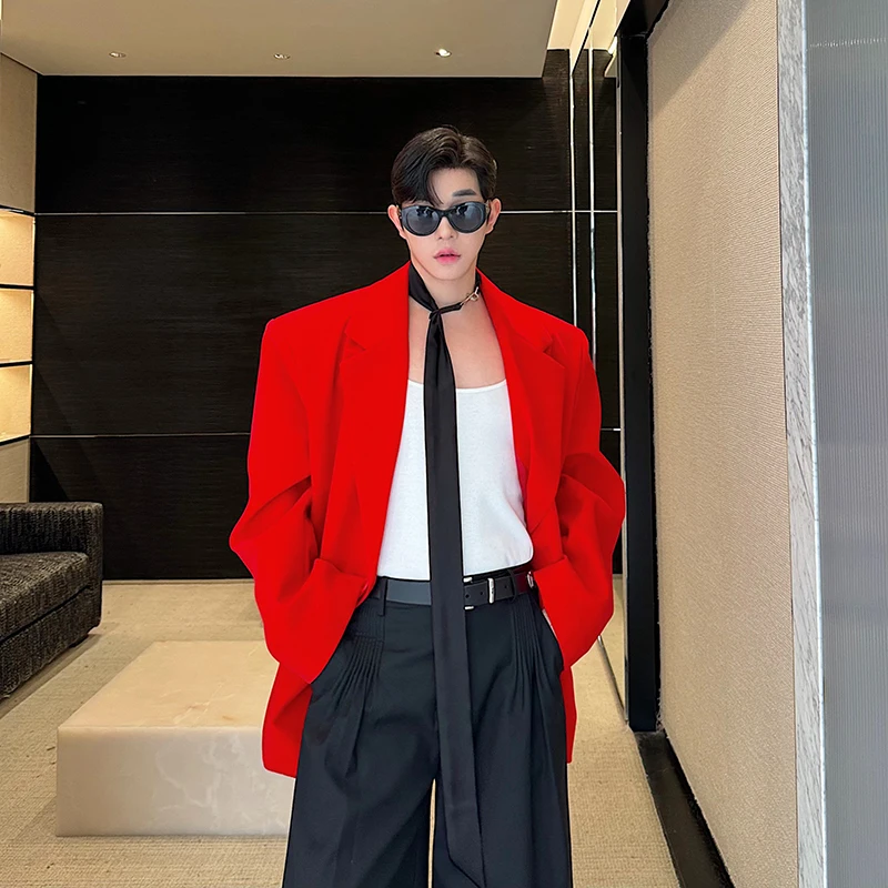 Нишевый дизайн мужской бархатный костюм свободные однобортные мужские зимние