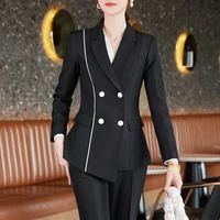 2022 autumn formal ladies black blazer women business suits with sets work wear office uniform large size pants jacket spring