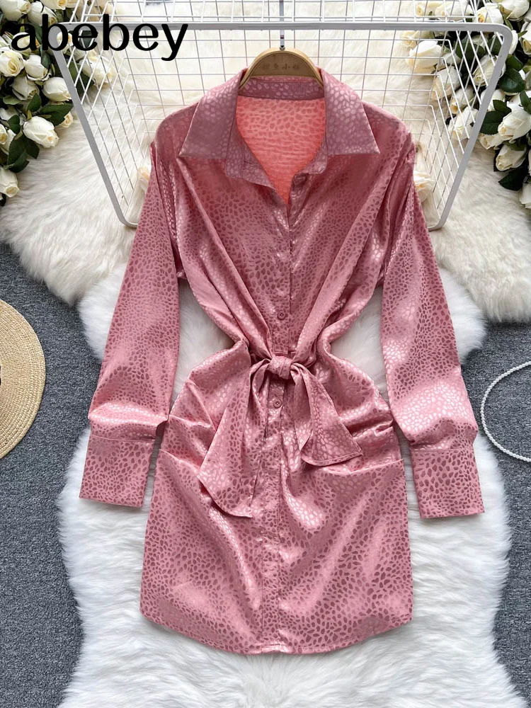

Sexy Satin Sashes A Line Mini Dress Long Sleeve Elegant Party Dress 2022 Spring Fashion Women's Clothing Streetwear Vestidos