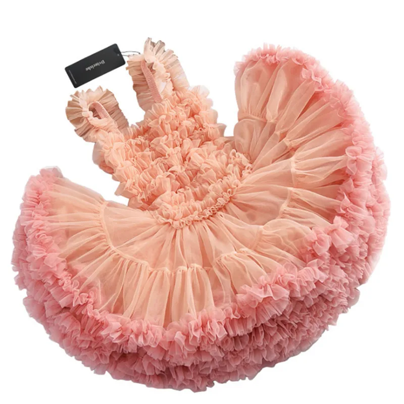 

2021 Baby Girl Tutu Dress Sleeveless Toddler Princess Party Birthday Sweet Solid Dance Dresses Fluffy Ballet Tulle Clothes