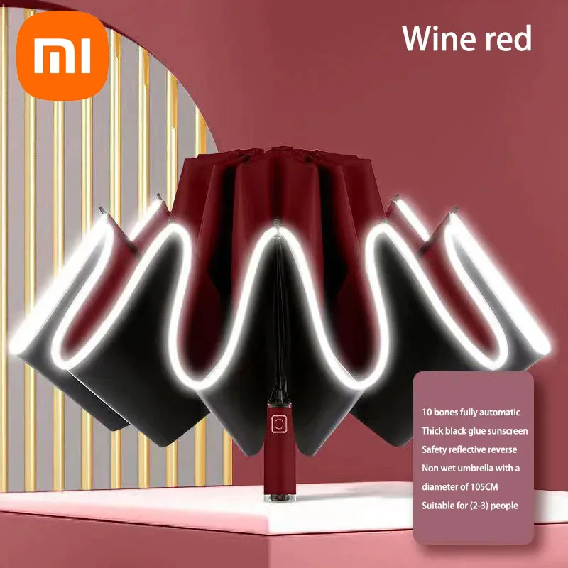 Xiaomi 10, большой зонт с костями, автоматический ветрозащитный, сильный, ветрозащитный, со светоотражающей полосой, складной зонт, зонтик с УФ-изоляцией