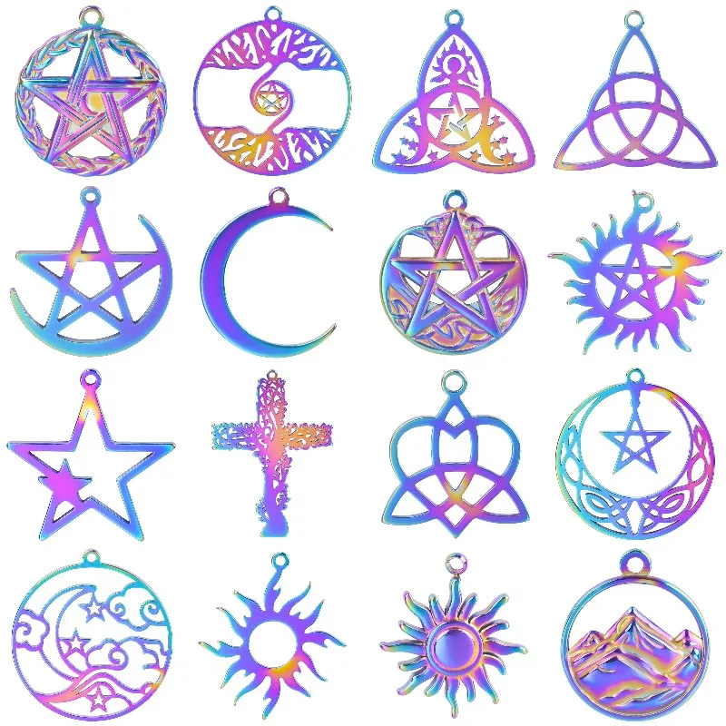 

15 шт./лот Подвеска из нержавеющей стали в стиле бохо с солнцем, полумесяцем, звездой, кулоном в кельтском стиле, с узелком, для изготовления у...