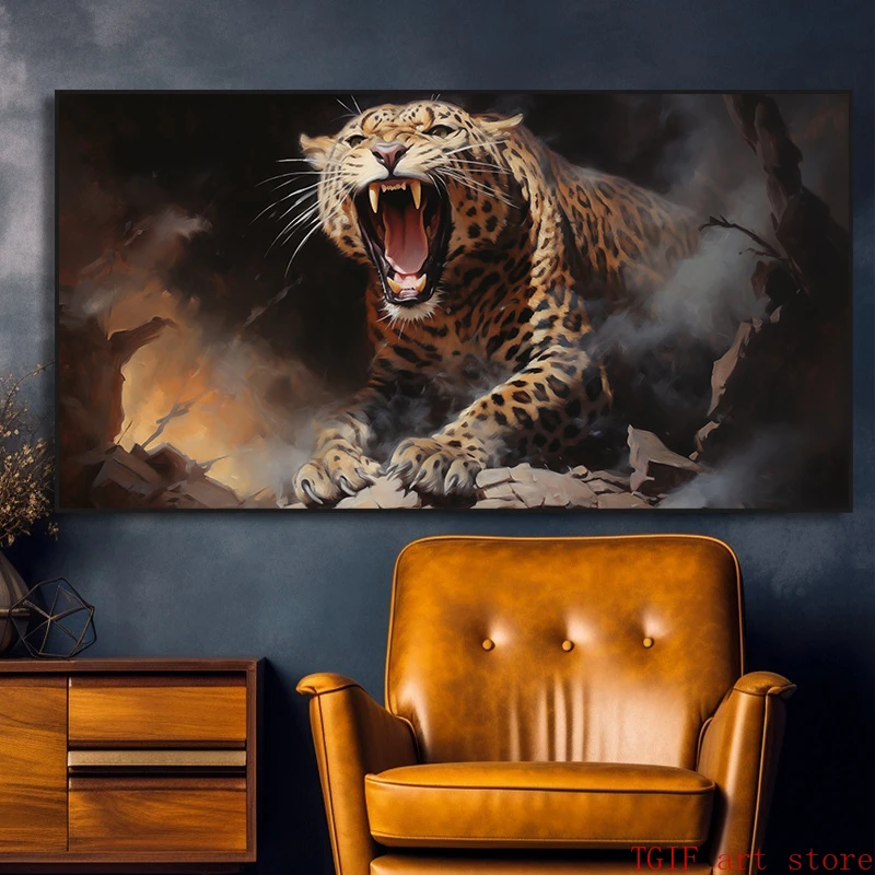 Красивая пантера леопард на дереве Картина холсте постер с дикими животными