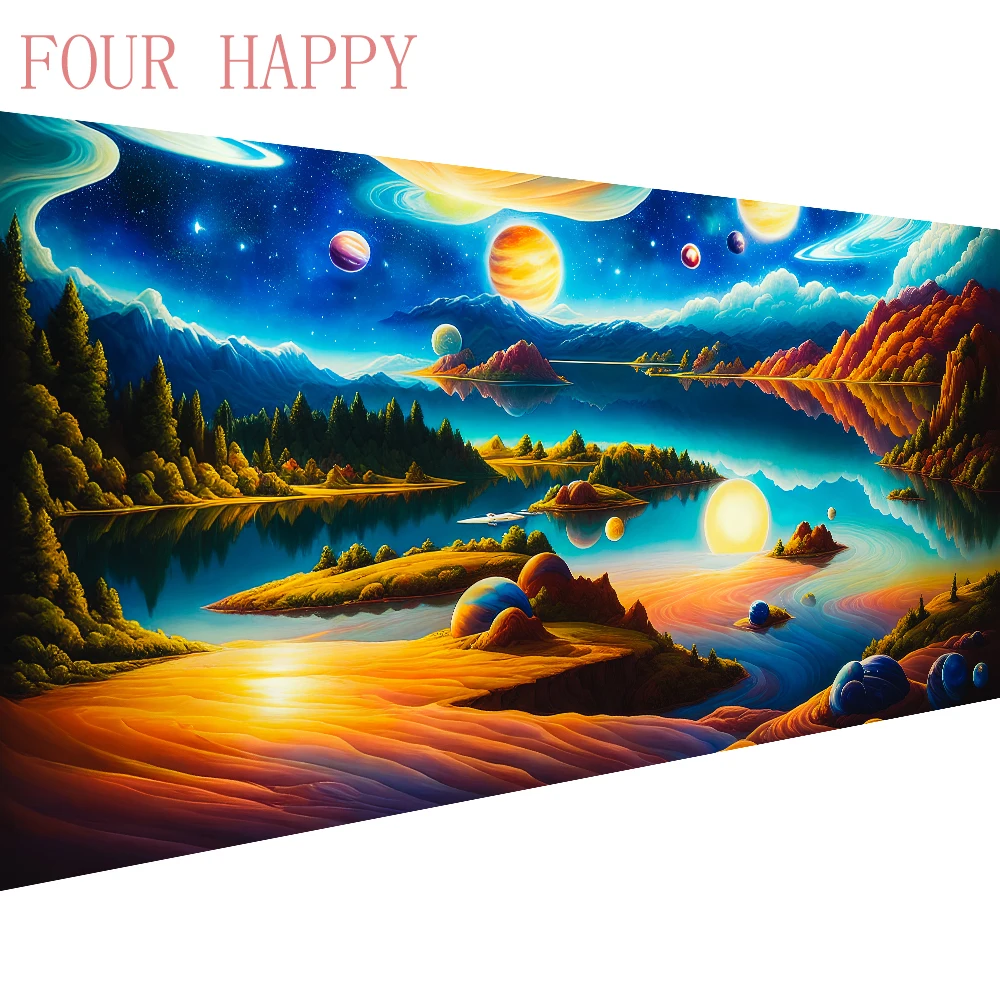 

DIY Large Diamond Painting, 5D Cross Stitch, Wall Art, Hanging Painting, Full Round Drill, Embroidery for Home Decor, Landscape