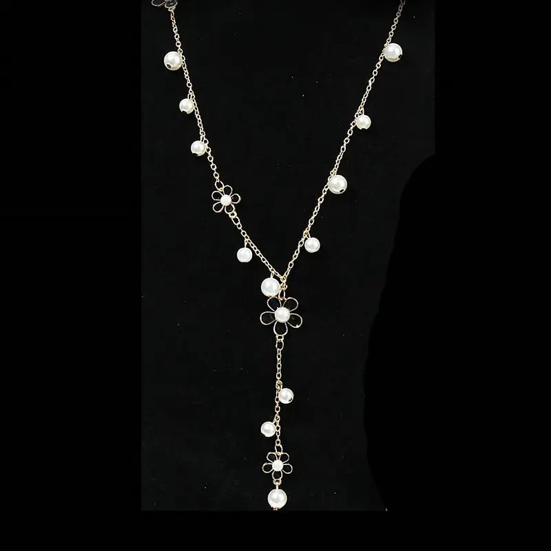 Женская цепочка с пятилепестками длинное ожерелье из искусственного жемчуга