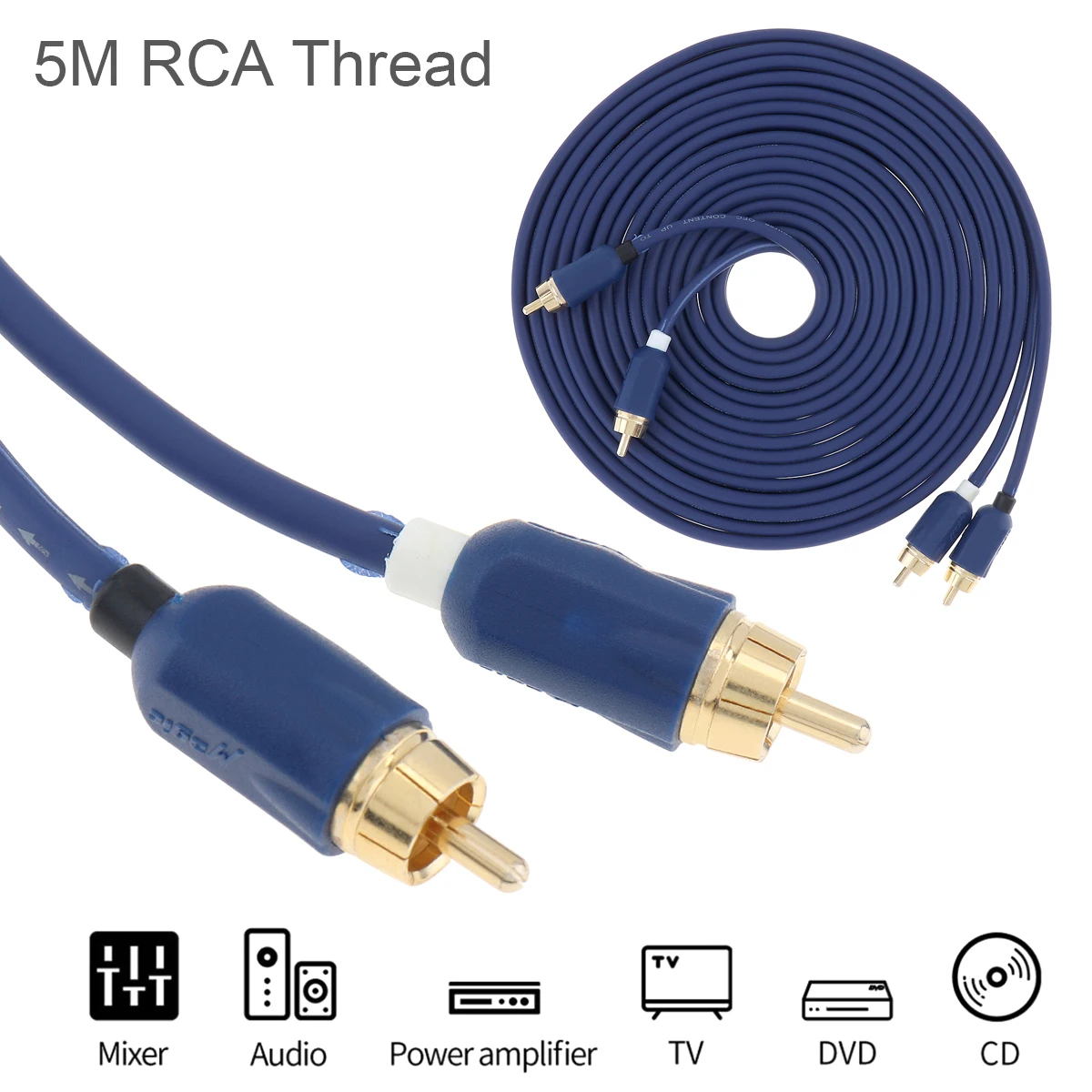 

5 M 2RCA Male to 2RCA Stereo Audio Cable Gold-Plated Compatible with Speaker /AMP /Turntable /Receiver / Home Theater /Subwoofer