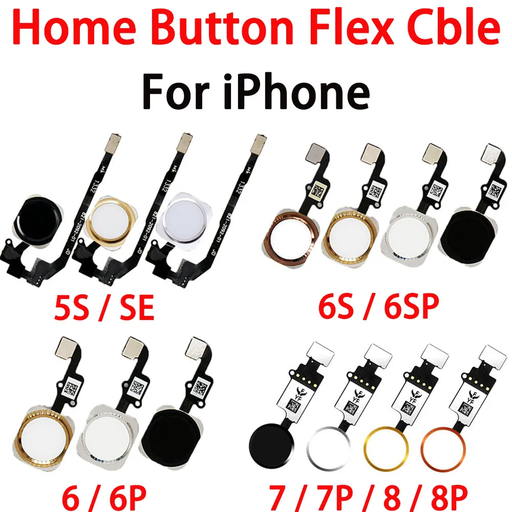 Menu Home Button Key With Flex Cable Touch ID Fingerprint Sensor For iPhone 5S 6 6P 6S 7 7P 8 Plus Homebutton Repair Replacement
