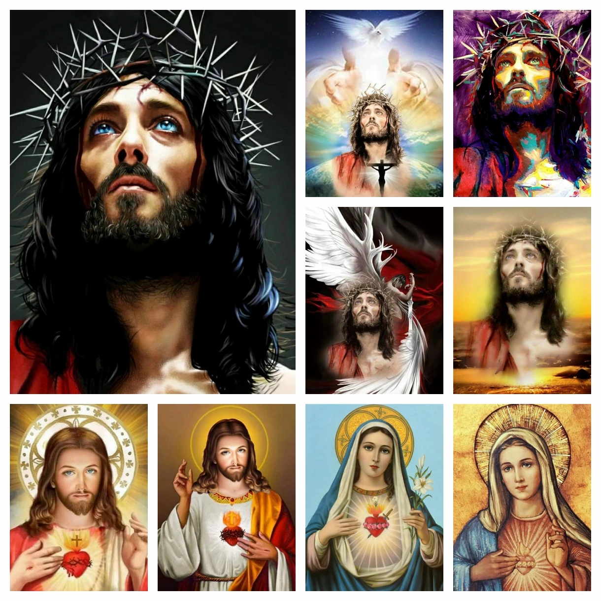 

Religion Diamond Painting Christ Jesus And Mary With Thorns Heart Embroidery Cross Stitch Kits Dove Wall Art Gift Home Decor